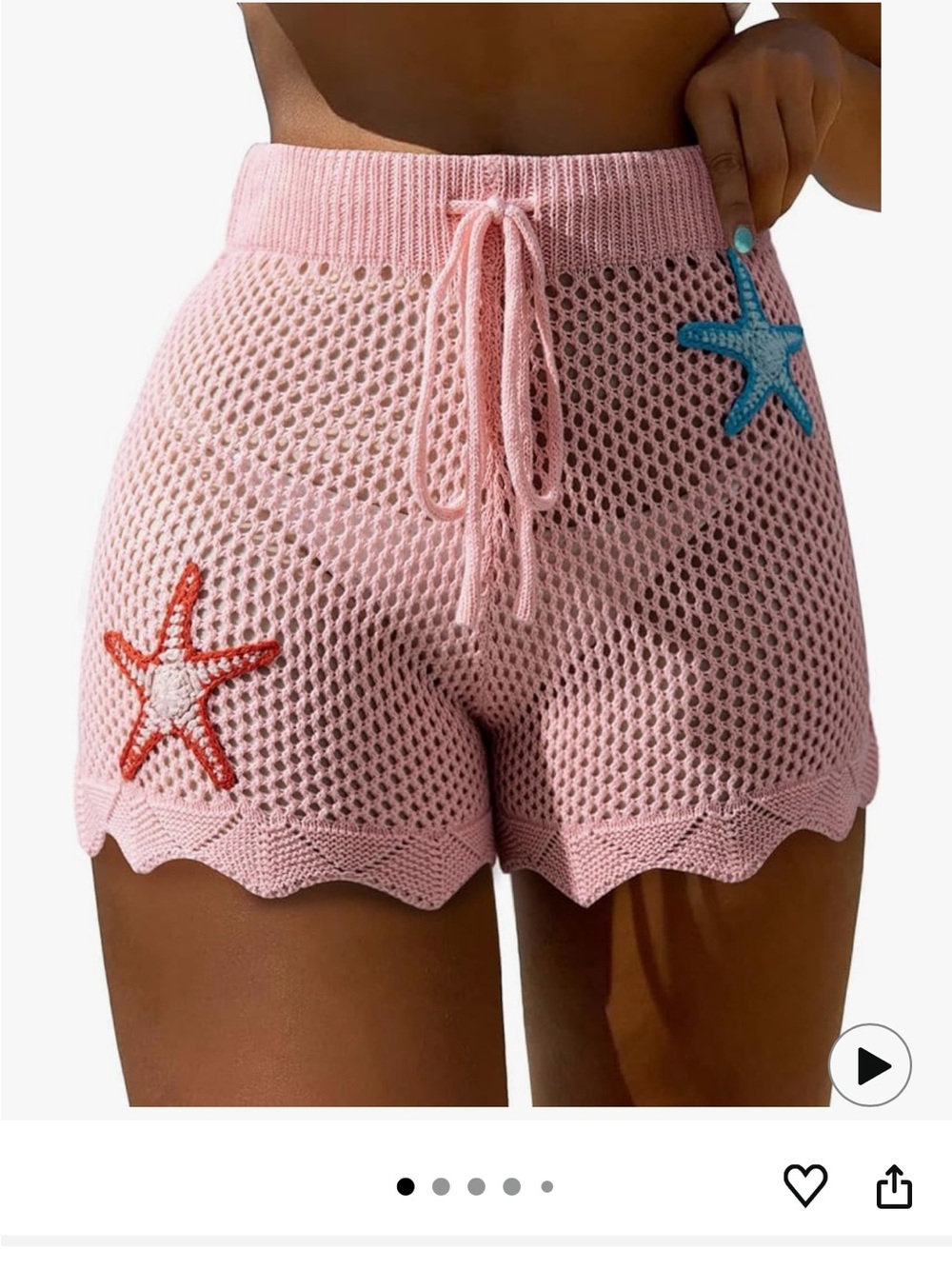Amazon Pink Crochet Beach Cover-Up Shorts with Starfish Appliqués